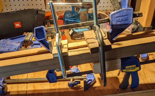 The ultra-clamp contraption I created for gluing the ends here.